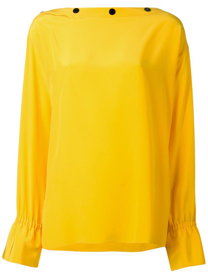 Emilio Pucci - Button Slash Neck Blouse - Women - Silk - 40, Yellow/orange, Silk