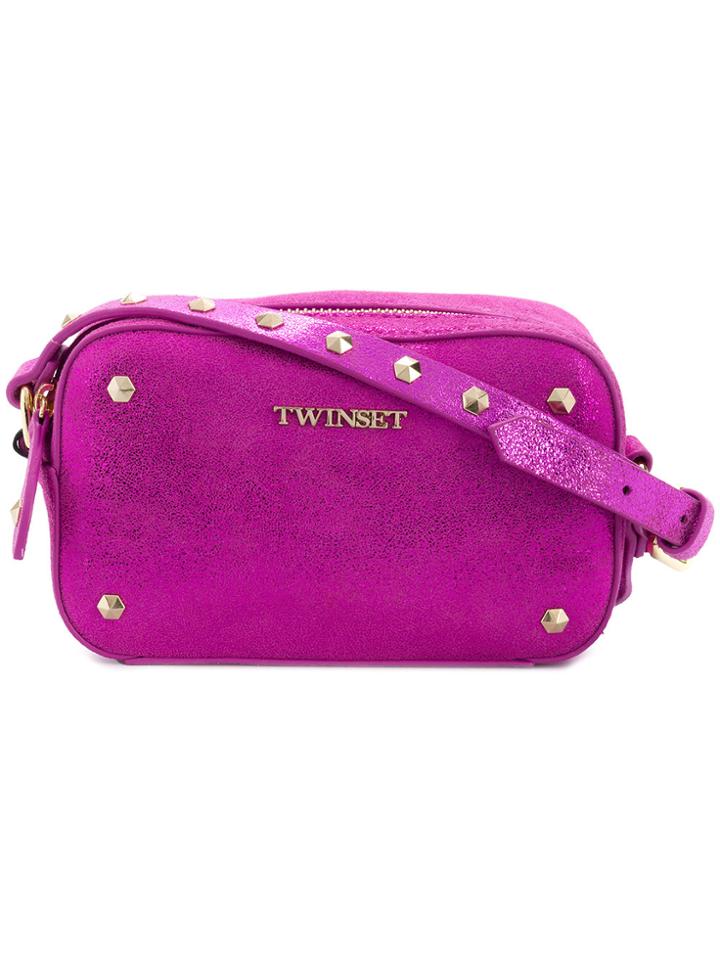 Twin-set Metallic Studded Shoulder Bag - Pink & Purple