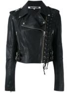 Mcq Alexander Mcqueen Eyelet Biker Jacket, Women's, Size: 42, Black, Leather/polyester