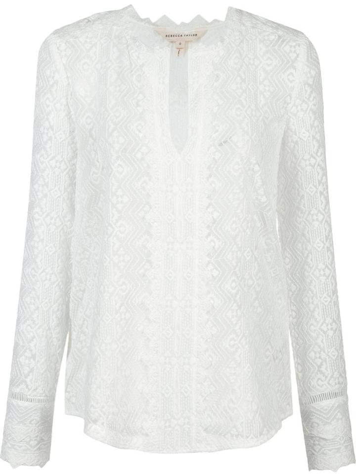 Rebecca Taylor Embroidered Silk Blouse, Women's, Size: 6, White, Silk