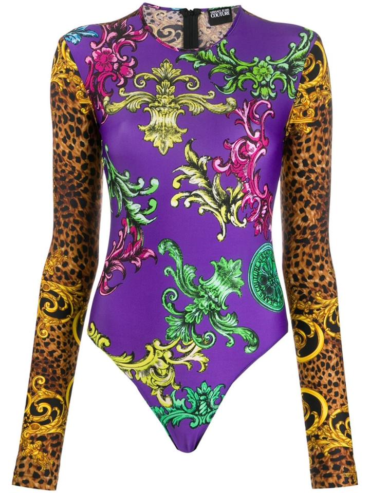 Versace Jeans Couture Leopard Print Sleeve Body - Purple