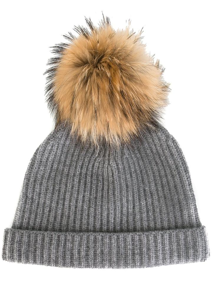 N.peal Cashmere Ribbed Beanie - Grey