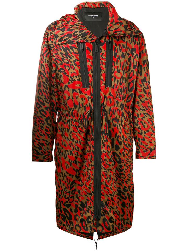 Dsquared2 Leopard Print Parka Jacket, Men's, Size: 50, Green, Polyamide/polyurethane