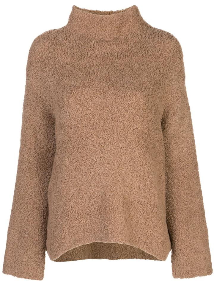 Vince Mock Neck Fleece Jumper - Brown