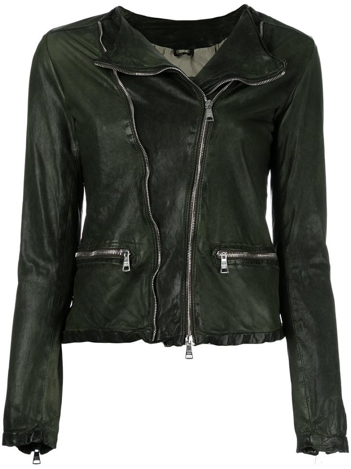 Giorgio Brato Zip Up Jacket, Women's, Size: 46, Green, Leather/nylon/cotton