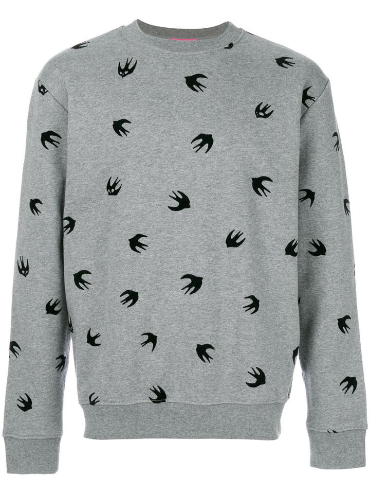 Mcq Alexander Mcqueen - Flocked Swallow Sweatshirt - Men - Cotton - M, Grey, Cotton