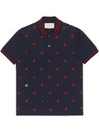 Gucci - Cotton Polo With Bees And Stars - Men - Cotton/spandex/elastane - Xl, Blue, Cotton/spandex/elastane