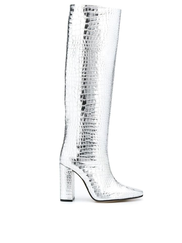 Paris Texas Crocodile Effect Boots - Silver