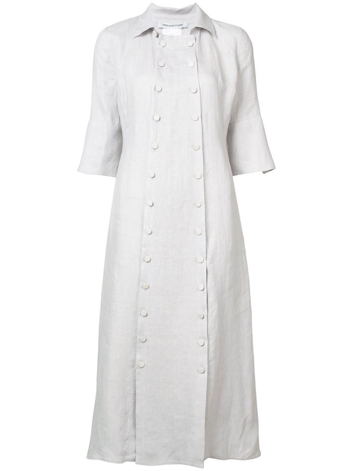 Cherevichkiotvichki - Shortsleeved Buttoned Dress - Women - Linen/flax - S, Pink/purple, Linen/flax