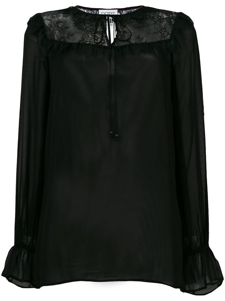 Twin-set - Lace Panel Blouse - Women - Polyamide/viscose - Xxs, Black, Polyamide/viscose