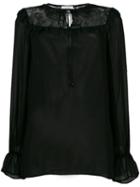 Twin-set - Lace Panel Blouse - Women - Polyamide/viscose - Xxs, Black, Polyamide/viscose