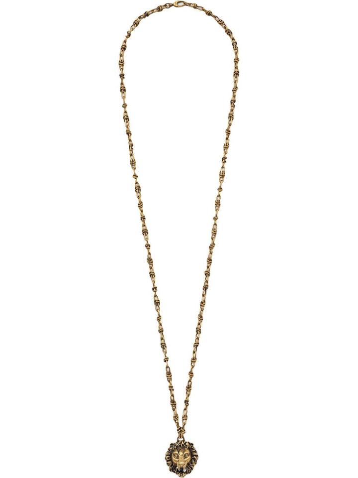 Gucci Lion Head Necklace With Pearl - Metallic
