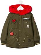 Little Marc Jacobs Teen Embroidered Fur Collar Jacket - Green