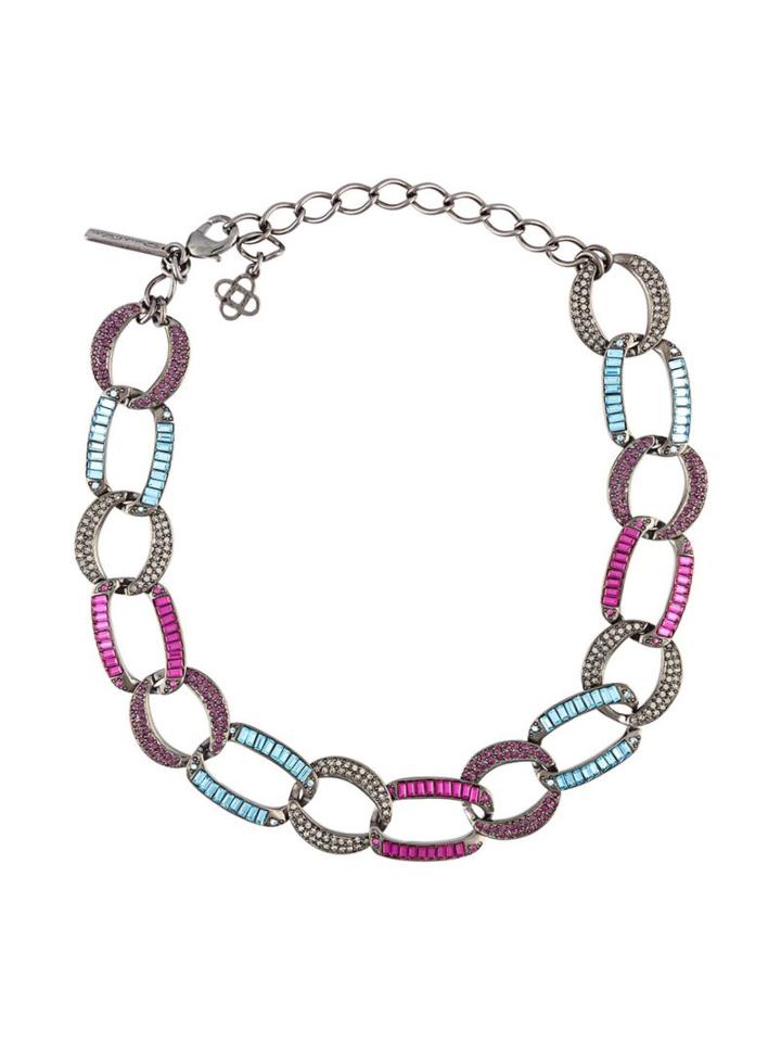 Oscar De La Renta Embellished Chain Link Necklace, Women's, Pewter