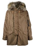 As65 Padded Hooded Parka Coat, Men's, Size: Medium, Brown, Polyamide/leather/polyester/rabbit Fur