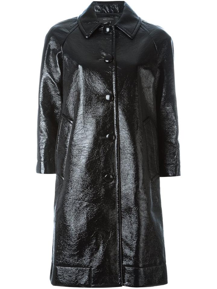 Marc Jacobs Single Breasted Pleather Coat, Women's, Size: 4, Black, Silk/cotton