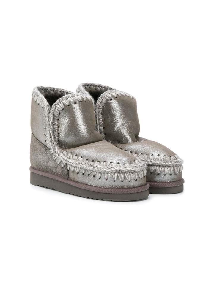 Mou Kids Teen Knitted Trim Eskimo Boots - Grey
