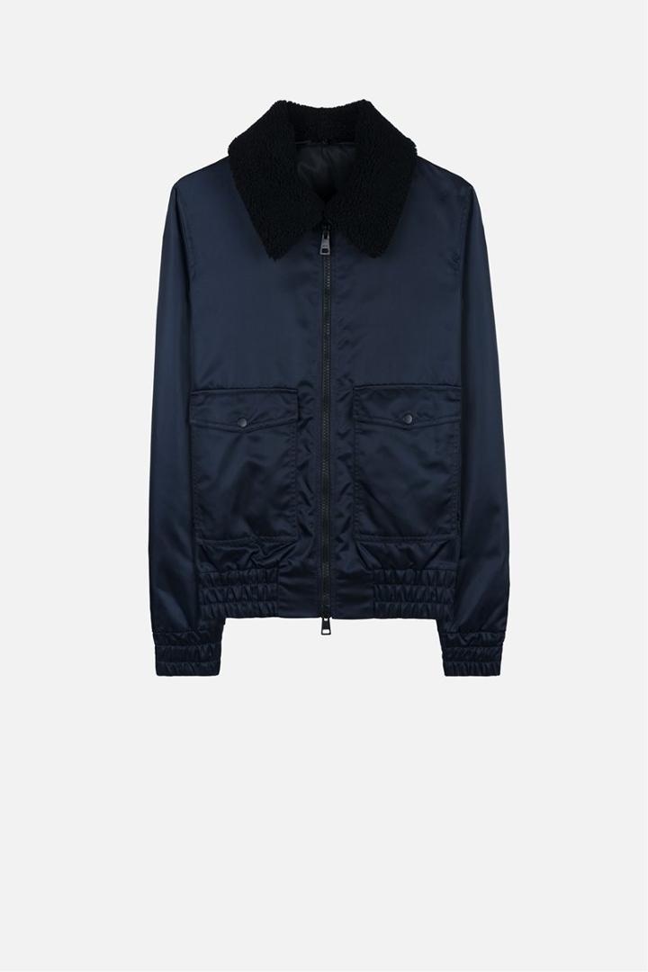 Ami Alexandre Mattiussi Shearling Collar Zipped Jacket, Men's, Size: Medium, Blue, Polyamide