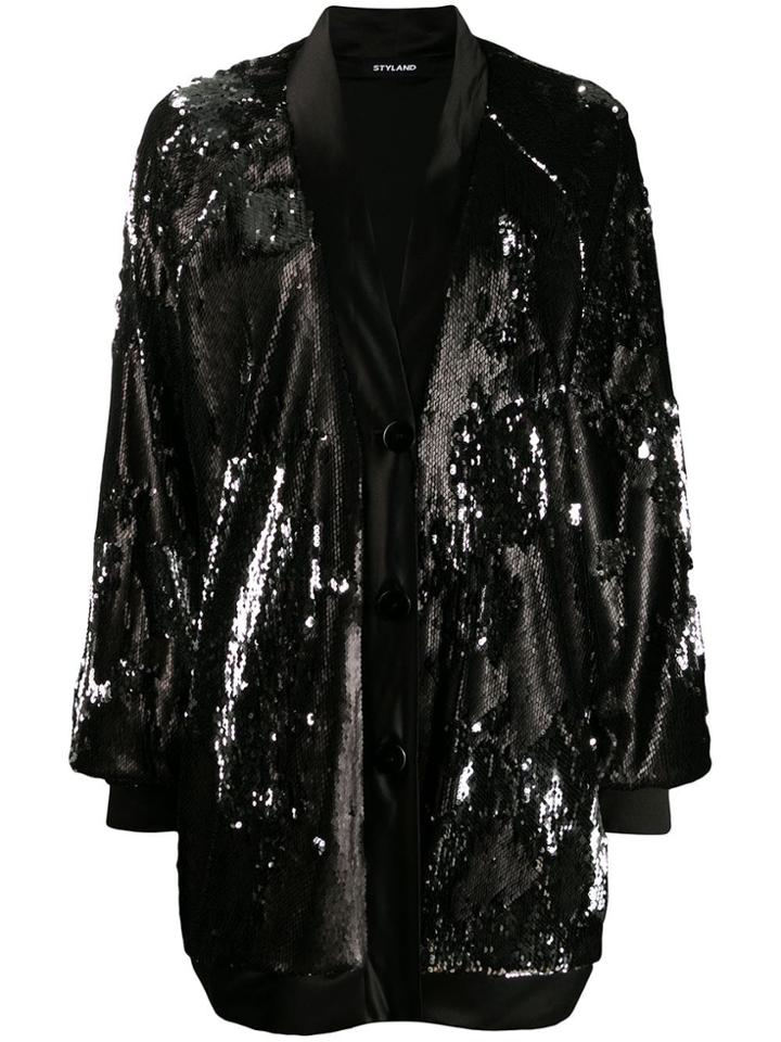 Styland Sequin Coat - Black