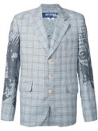 Junya Watanabe Comme Des Garçons Man - Printed Sleeve Check Blazer - Men - Cotton/linen/flax - L, Blue, Cotton/linen/flax