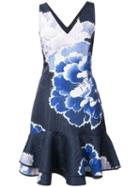 Josie Natori Peony Print Ruffle Hem Dress - Blue