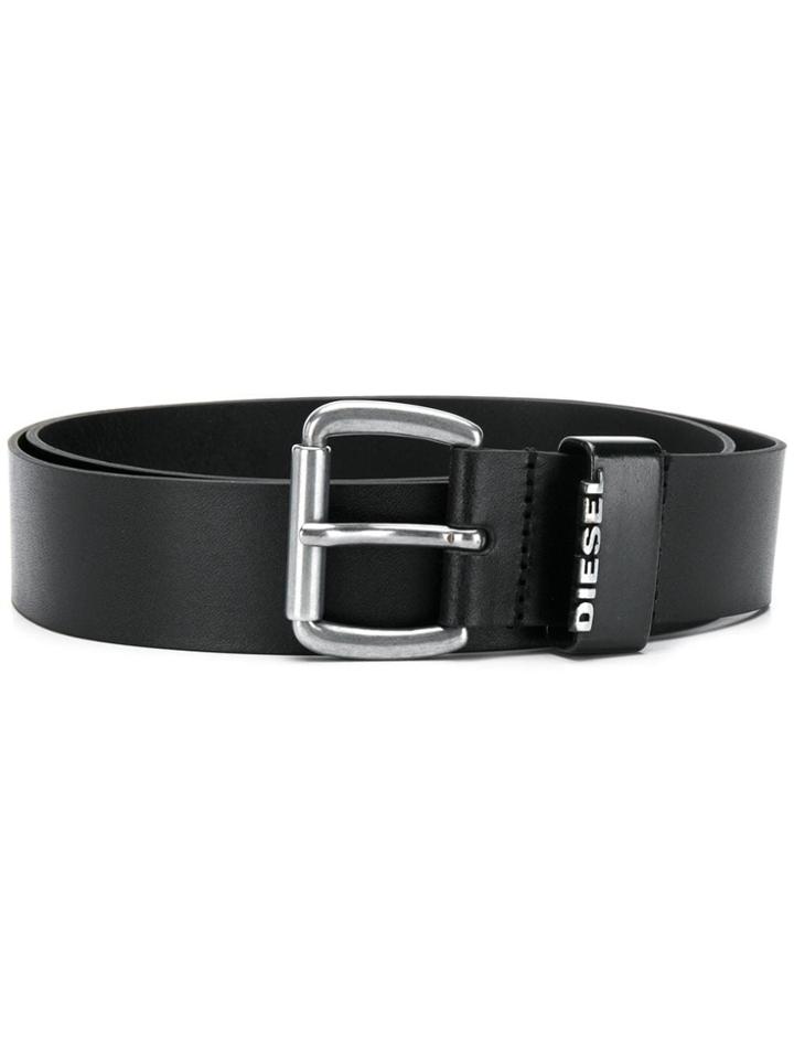 Diesel Leather Belt With Boxy Metal Loop - Black