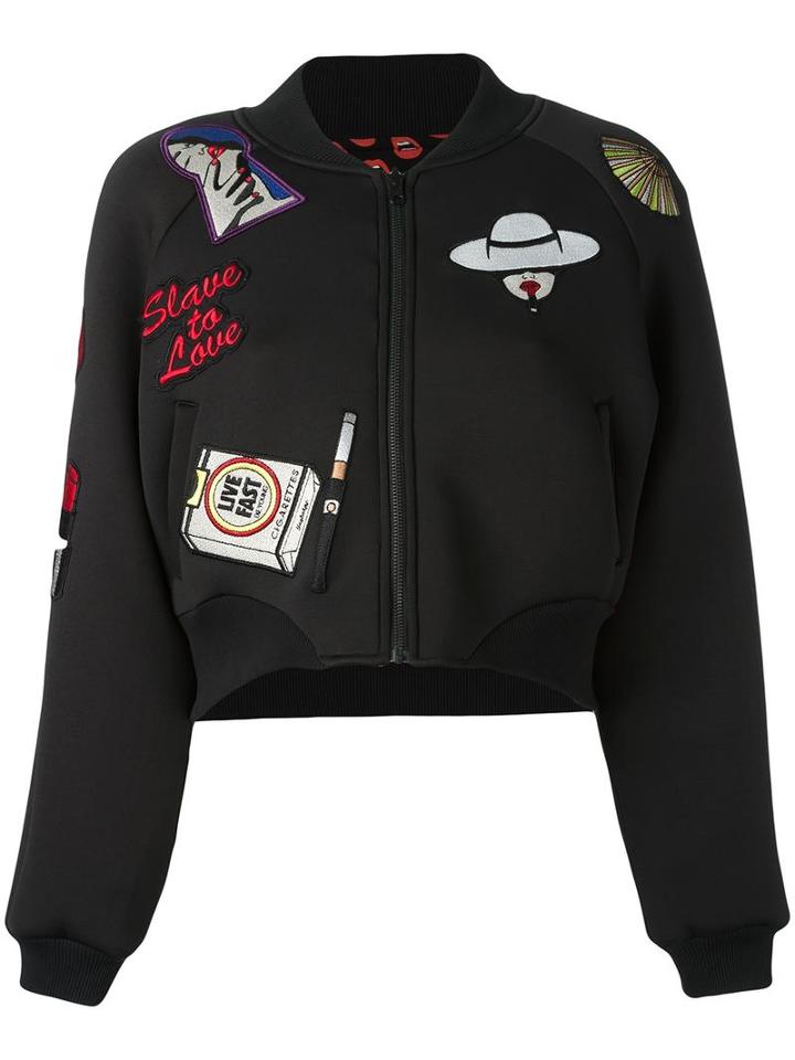 Yazbukey Multi-patch Bomber Jacket, Women's, Size: Medium, Black, Spandex/elastane/viscose