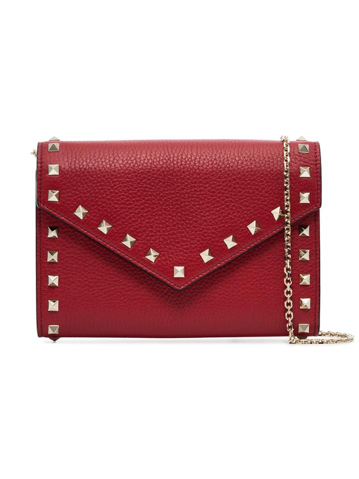 Valentino Red Rockstud Leather Clutch Bag