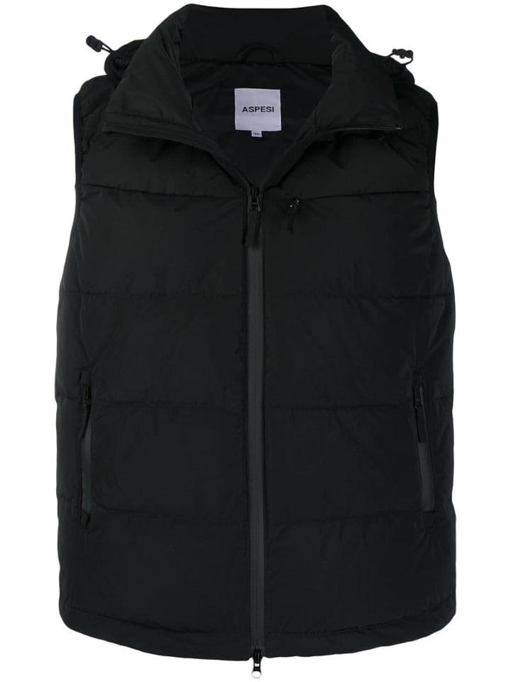 Aspesi Hooded Padded Gilet - Black