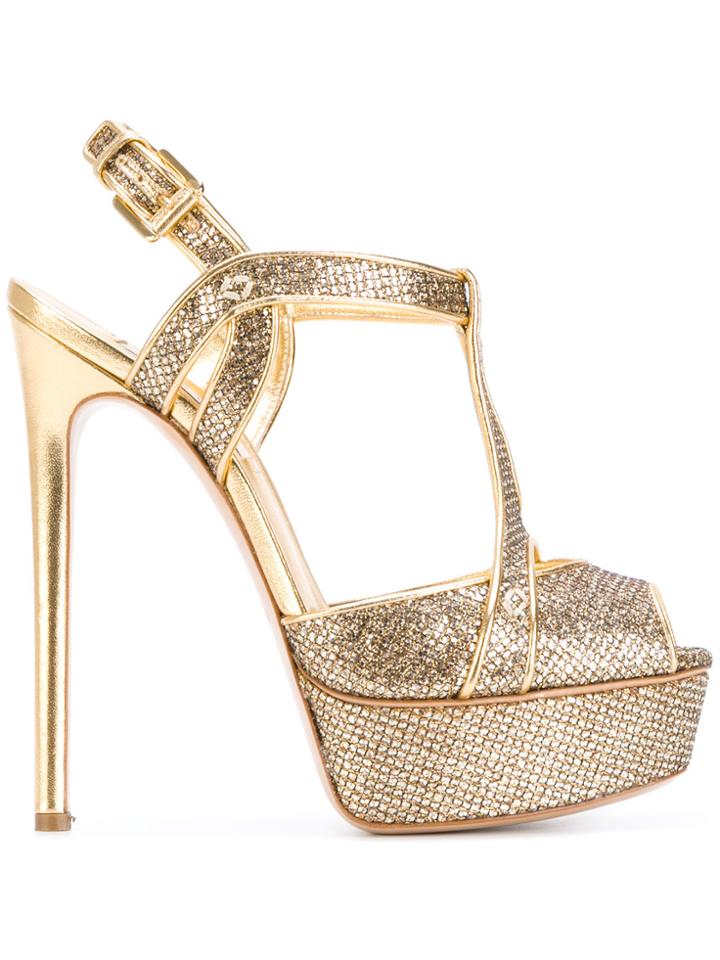 Casadei Textured T-bar Platform Sandals - Yellow & Orange