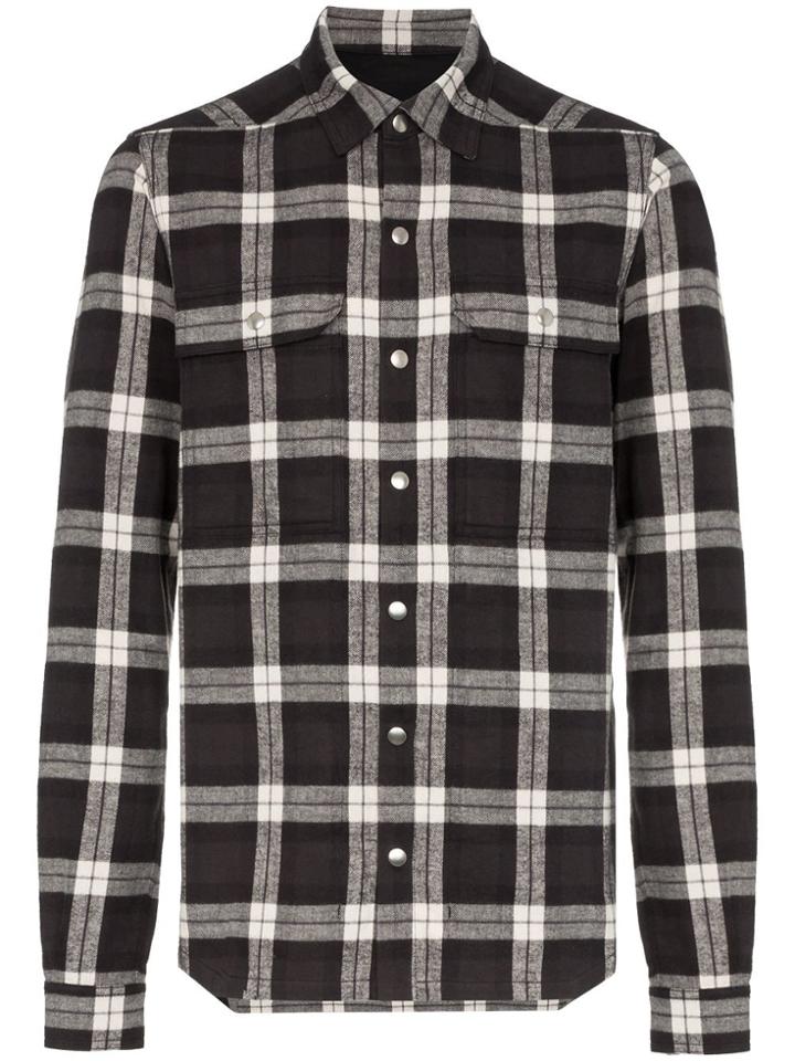 Rick Owens Check Print Cotton Shirt - Black