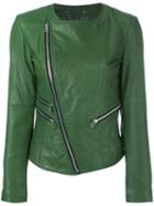 Twin-set Zip Detail Leather Jacket, Women's, Size: 42, Green, Goat Skin/polyester