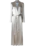 Galvan Long Belted Coat, Women's, Size: Small, Grey, Silk/spandex/elastane
