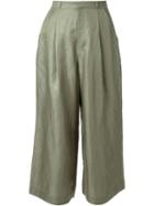 Loveless Wide-legged Cropped Trousers, Women's, Size: 34, Green, Linen/flax/rayon