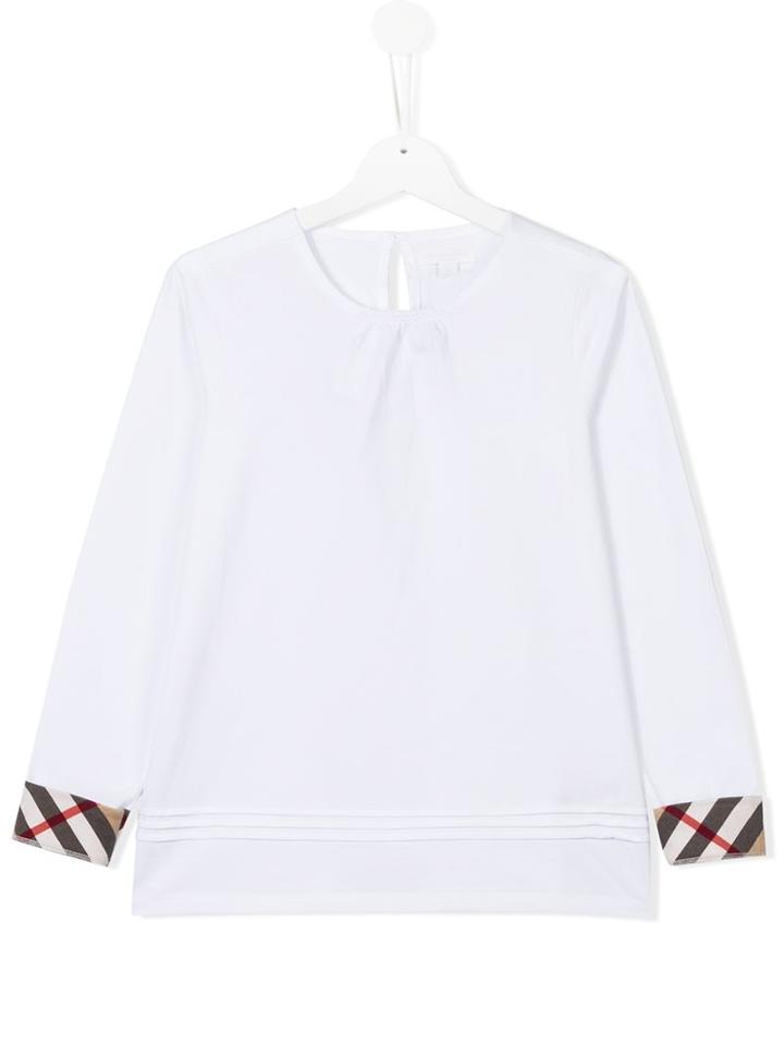 Burberry Kids Check Cuff Top, Girl's, Size: 14 Yrs, White