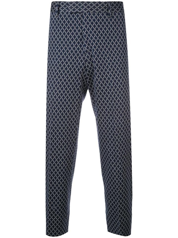 Gucci Cropped Logo Print Trousers - Blue