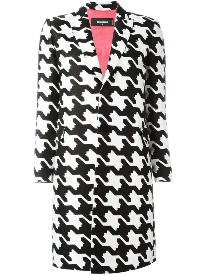 Dsquared2 Geometric Print Tailored Coat, Women's, Size: 42, Black, Cotton/silk/polyester