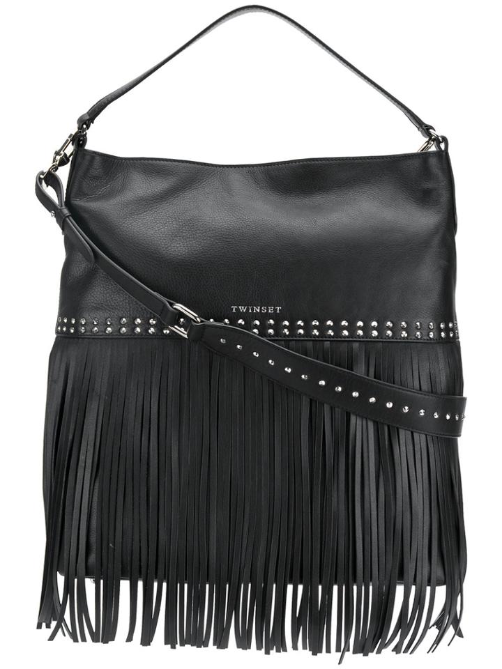Twin-set Fringed Hobo Bag - Black