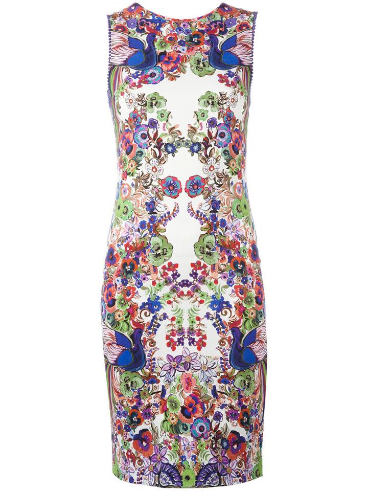 Roberto Cavalli Floral Print Fitted Dress, Women's, Size: 48, White, Viscose/spandex/elastane