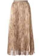 Oscar De La Renta - Printed Pleated Skirt - Women - Silk/polyester - 6, Women's, Nude/neutrals, Silk/polyester