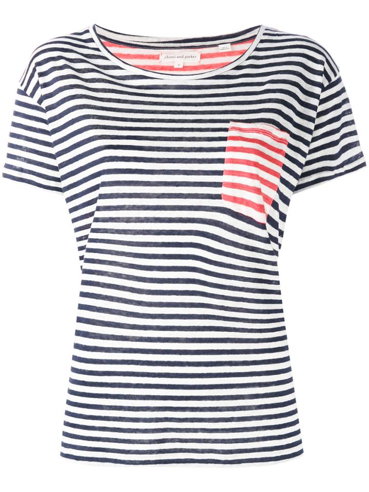 Chinti & Parker Contrast Pocket Striped T-shirt - Blue