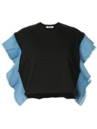 Msgm Denim Frill Sweatshirt-style Top - Black
