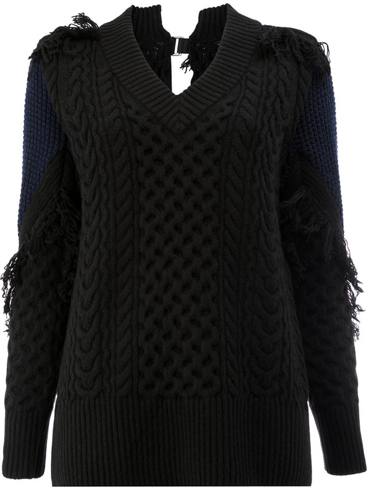 Sacai Cable Knit Frayed Sweater - Black