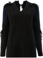 Sacai Cable Knit Frayed Sweater - Black
