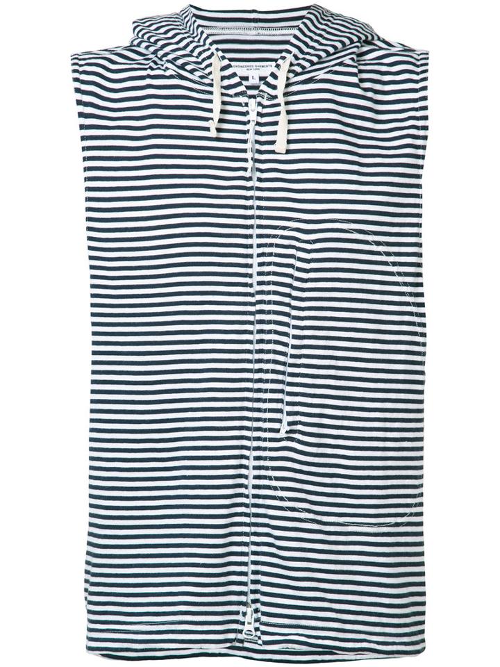 Engineered Garments Striped Sleeveless Hoodie, Men's, Size: Medium, Blue, Cotton