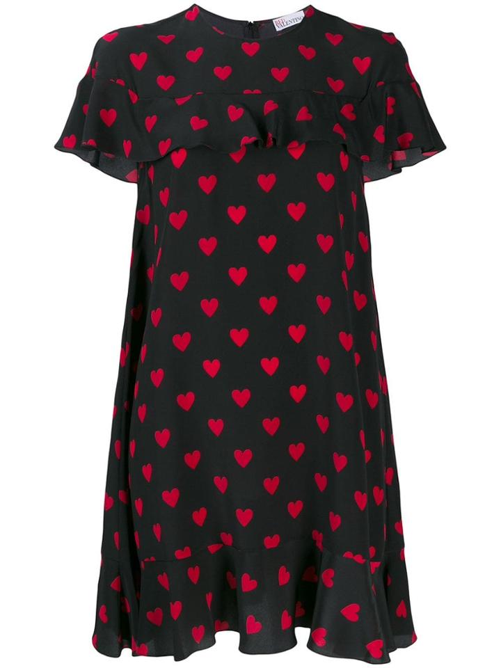Red Valentino Red(v) Heart Print Ruffle Shift Dress - Black