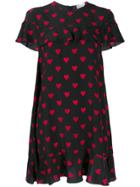 Red Valentino Red(v) Heart Print Ruffle Shift Dress - Black