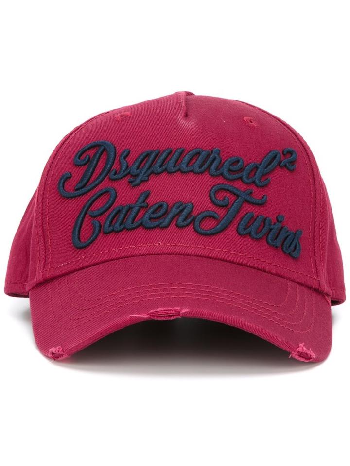 Dsquared2 Caten Twins Cursive Baseball Cap, Red, Cotton