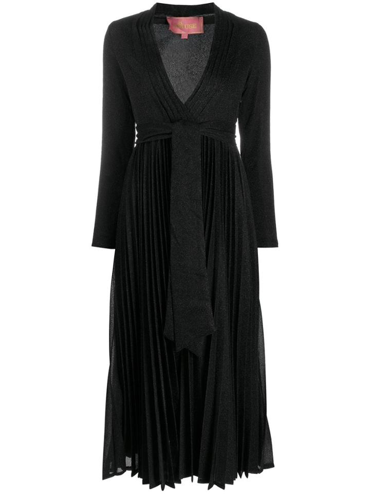 Amuse V-neck Pleated Dress - Black