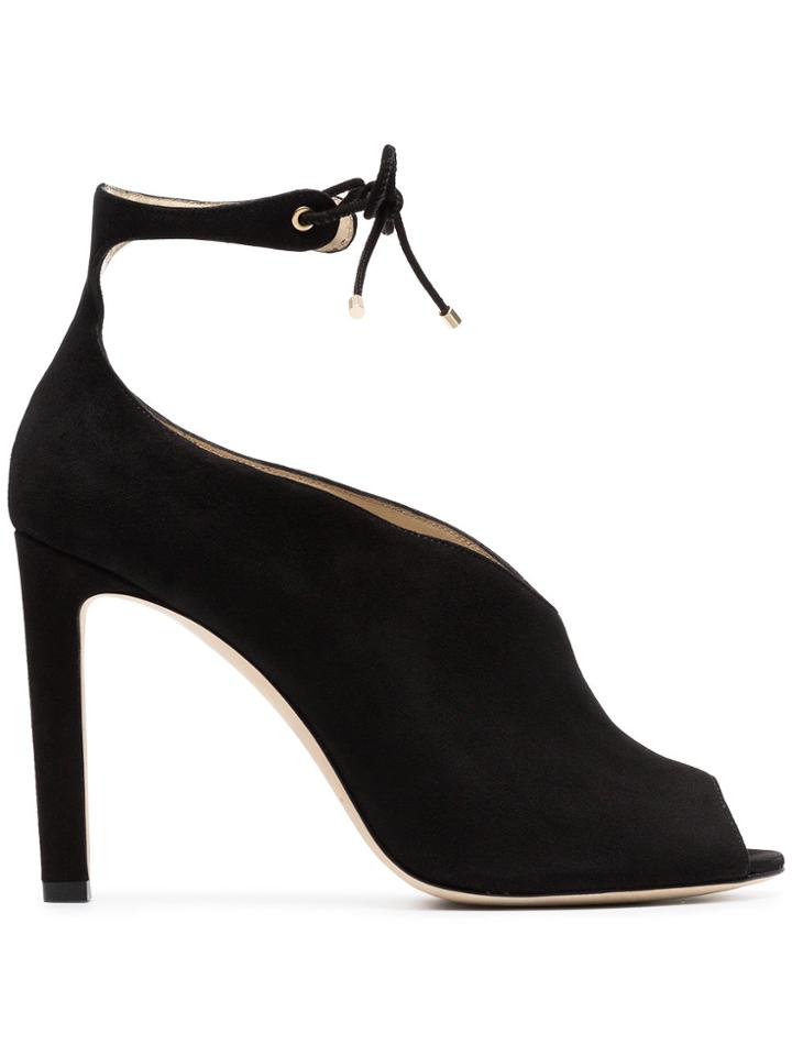 Jimmy Choo Black Sayra 100 Suede Open Toe Booties